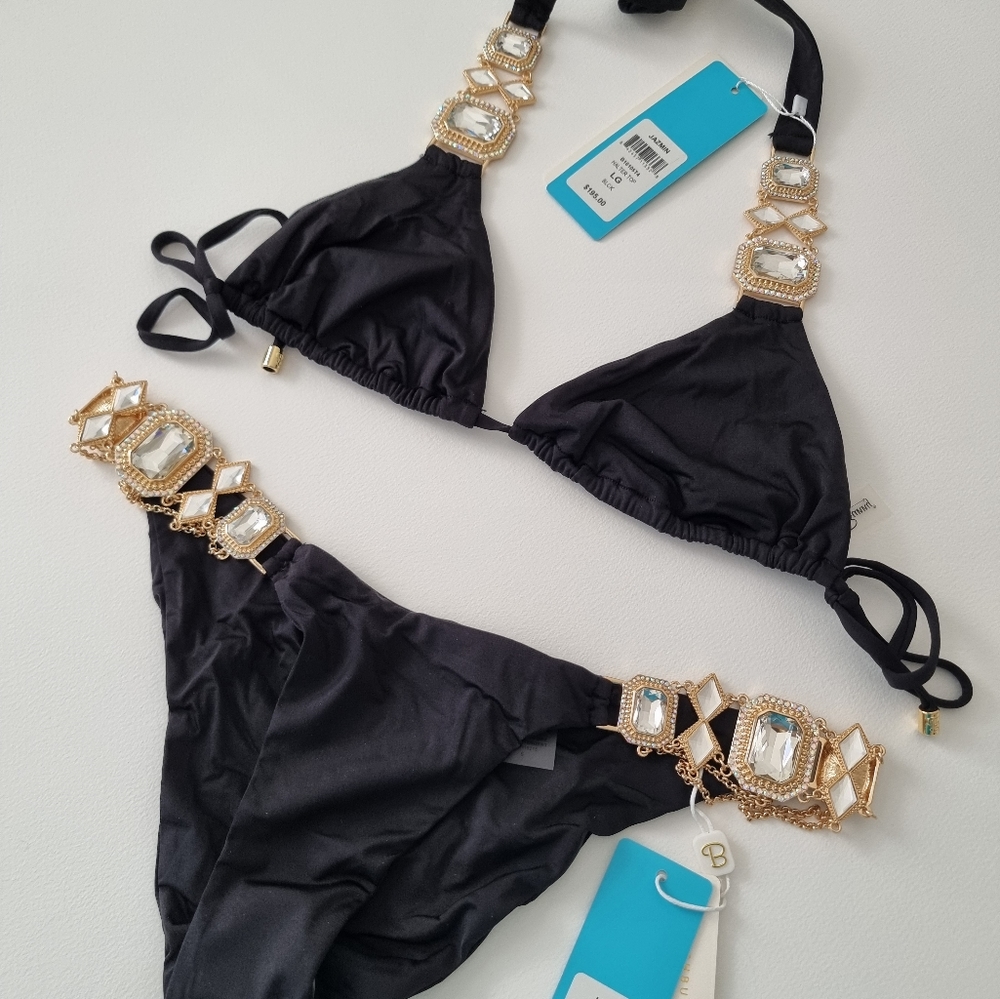 Beach Bunny Elegant Black Bikini with Gold Details The Top is L Bottom is a S
